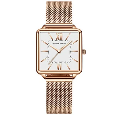 Afbeelding van rorios Dameshorloges, analoog, kwarts, polshorloge met roestvrijstalen armband, waterdicht, minimalistisch dameshorloge voor vrouwen, wit, armband