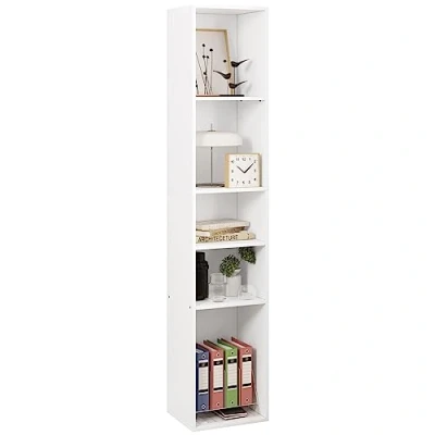 Afbeelding van WOLTU SK034ws Boekenkast, open plank met 5 kubussen, ruimteverdeler, staand rek, archiefkast, opbergrek, smal, in woonkamer, kantoor, van hout, wit, 30 x 151 26 cm