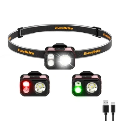 Afbeelding van EverBrite Oplaadbare hoofdlamp, 7 verlichtingsmodi, lichtgewicht led koplamp, verstelbare riem, 400 lumen waterdichte koplamp voor hardlopen, kamperen, vissen, paars