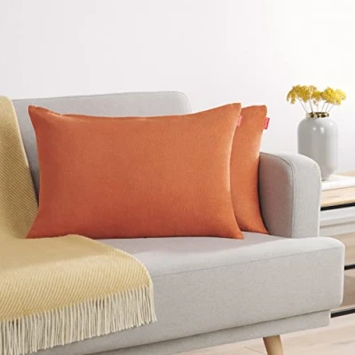 Afbeelding van Blumtal Chenille Kussenslopen Set van 2 Zacht en met Blinde Rits Kussenhoes 40 x 60, Gold Flame Oranje