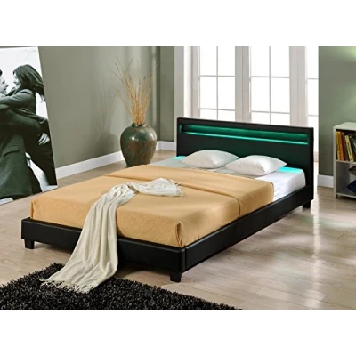 Afbeelding van Bed Parijs met LED verlichting bedbodem 180x200 cm zwart