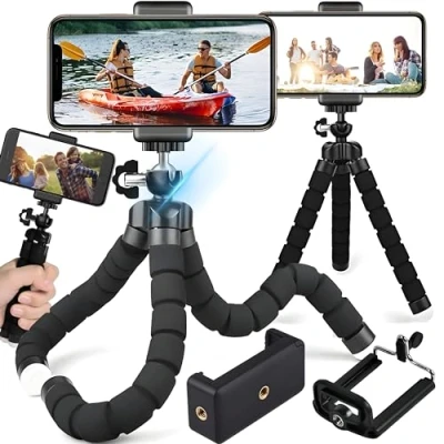 Afbeelding van Retoo Flexibel statief met universele clip voor smartphone, camera, actiecamera, octopus, universeel driepootstatief, selfie statief, monkey pod, mini telefoonhouder iPhone, Samsung, Huawei