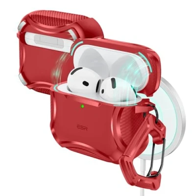 Afbeelding van ESR AirPods hoes 4e generatie (HaloLock) (2024) compatibel met MagSafe, magneetdeksel, cyberserie, rood
