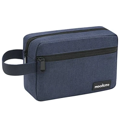 Afbeelding van MOCOCITO Toilettas voor Heren, Canvas Reistoilettas Make Up Tas Organizer om op te Hangen Waterbestendige Scheertas Toiletartikelen Accessoires (Basis, Donkerblauw)