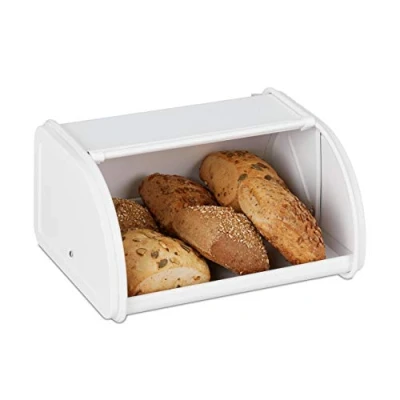 Afbeelding van Relaxdays broodtrommel, met schuifdeksel, aromadicht, brood &amp; broodjes, brooddoos, metaal, HBD: 13,5x26x21 cm, wit