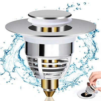 Afbeelding van Diboniur Sink Plug, Universal Pop Up Full Metal Drain for Bathtub, Kitchen, Washbasin (Drain Hole Trim 32 41 mm)