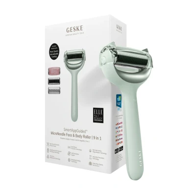 Afbeelding van GESKE SmartAppGuided™ MicroNeedle Face &amp; Body Roller 9 in 1 rozenkwarts Elektrische dermaroller Microneedling apparaat Schoonheidsroller voor gezicht en lichaam