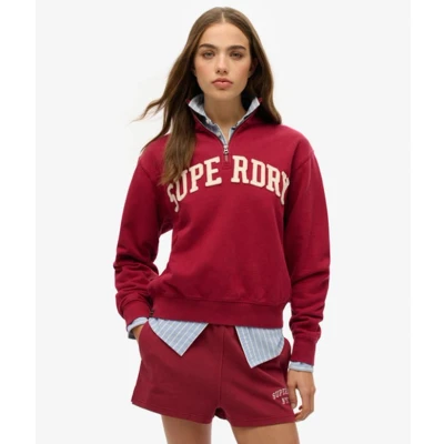 Afbeelding van Superdry Vrouwen Athletic Essentials Sweatshirt met Applicatie en Halve Rits Rood Grootte: 44