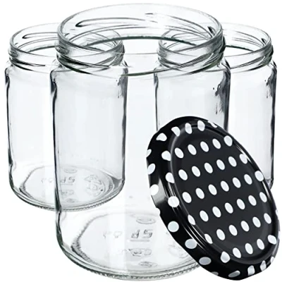 Afbeelding van KADAX Weckpotten, 540 ml, inmaakpotten voor schroefdeksel, jampot, voorraadpot, conservenglas, ronde glazen (zwart gestippeld/24 stuks)