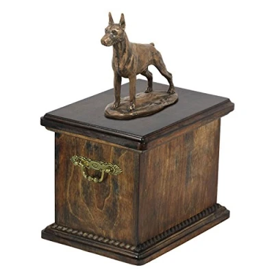 Afbeelding van Art Dog Custom Sitting Statue Memorial Urn Handgemaakt Koudgegoten Brons op Berkenbasis Stevige en Stijlvolle voor Hondenas 29x21x38cm Doberman (bijgesneden)