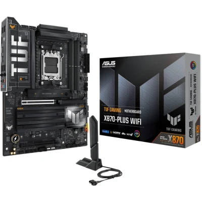 Afbeelding van ASUS TUF GAMING X870 PLUS WiFi ATX moederbord, 16+2+1 (80A) stroomniveaus, DDR5, PCIe 5.0, nieuwe GPU, 4 M.2 sleuven, 7, USB4 20 Gbit/s voorzijde met PD Fast Charge, Aura Sync