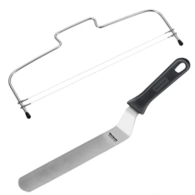 Afbeelding van 1 taartbodemverdeler met 2 done snijraden + hoekpalet, 39,5 cm, roestvrij staal, lengte: 32 Simplex Duo, zilver/zwart