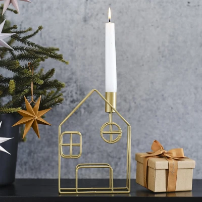 Afbeelding van Ginger Ray Gouden Metalen Huis Kerst Kaars Houder Tafelblad Open Haard Decoratie