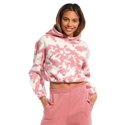 Afbeelding van Lights &amp; Shade LSLSWT030 Dames Tie Dye Cropped Hooded Top, Mauve Roze, X Large