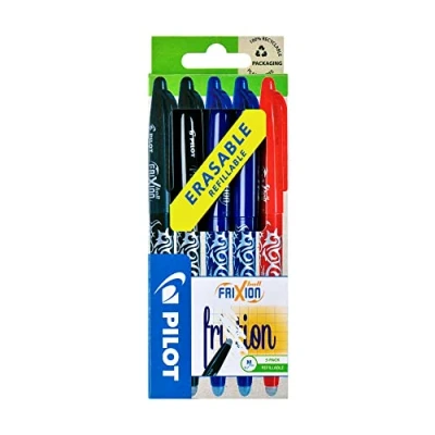 Afbeelding van Pilot Frixion balpen, uitwisbaar, zwart 5 teilig 2 zwart/2 blauw/1 rood.