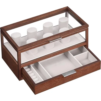 Afbeelding van Horlogebox 2 niveaus Met 7 horlogekussens cadeau idee koffiebruin