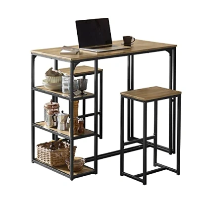Afbeelding van SoBuy Set van Bartafel en 2 Barkrukken + Barstoelen Bistrotafel Hoge Barset Stoeltafel voor Balkon, Keuken Eetkamer, OGT43 F