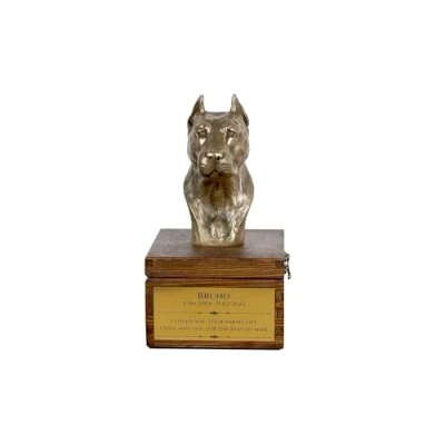 Afbeelding van Art Dog handgemaakte aangepaste hondenherdenkingsurn koudgegoten bronzen hondenkop op berkenbasis langdurige hondencrematiedoos 16x28x16cm Amerikaanse Staffordshireterriër II
