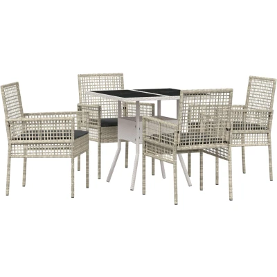 Afbeelding van vidaXL 5 delige tuin eetset lichtgrijs poly rattan
