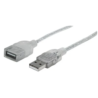 Afbeelding van Manhattan USB A naar verlengkabel, 1,8 m, mannelijk vrouwelijk, 480 Mbps (USB 2.0), Hi Speed USB, doorschijnend zilver, levenslange garantie, polybag