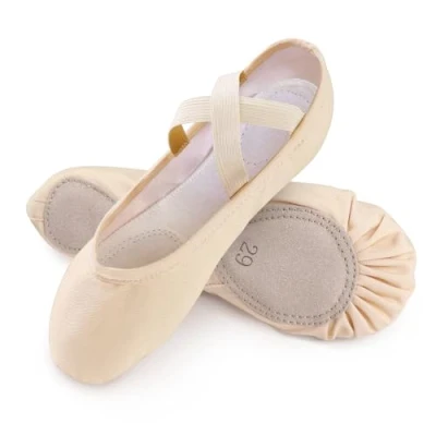 Afbeelding van Balletschoenen voor meisjes, canvas, balletschoenen, leer, splitzool, turnschoenen, platte schoenen vrouwen, kinderen en volwassenen, Beige, 39.5 EU