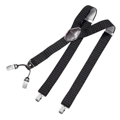 Afbeelding van DonDon herenbretels 3,5 cm breed 4 clips van bruin leer in Y vorm elastisch en verstelbaar Gestippeld zwart wit