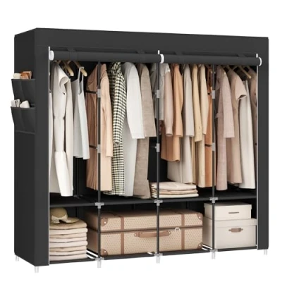 Afbeelding van SONGMICS Linnenkast, kleerkast, 45 x 170 167 cm, 4 hangvakken, met legplanken, zijvakken, veel ruimte, voor slaapkamer, woonkamer, zwart RYG094B02