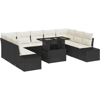 Afbeelding van vidaXL Tuin Sofa Set van 10 Zwart, Crème Poly Rattan, Stof