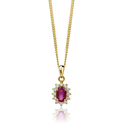 Afbeelding van Miore Natuurlijke Robijn en Diamanten Ketting Conflictvrije Edelstenen 9 Karaat Kleur Geelgoud Handgemaakte Hoogwaardige Sieraden