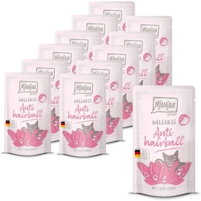 Afbeelding van MjAMjAM Premium natvoer voor katten Wellness Anti Hairball Beef, 12 st. (12 x 125g), graanvrij
