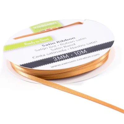 Afbeelding van Vaessen Creative Satijnen lint 3 mm x 10 m brons, linten, decoratief lint, linten om te knutselen, stoffen voor bruiloft, doop en verjaardagscadeaus