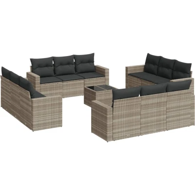Afbeelding van vidaXL 13 delige Loungeset met kussens poly rattan lichtgrijs
