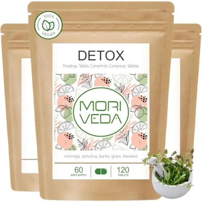 Afbeelding van Moringa Detox 900 mg tabletten 360 of 120 moringa, gerstgras, lijnzaad en spirulina voor ontgifting van het lichaam uit MoriVeda (3x120 tabletten)