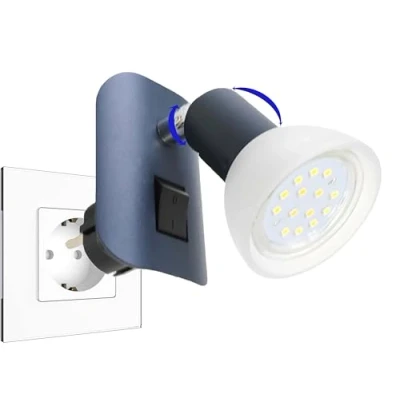 Afbeelding van Trango Stekkerlamp *CALI* 11 045 in antraciet mat met glazen kap incl. 1x GU10 LED lamp 3000K warm wit &amp; tuimelschakelaar Leeslamp, keukenlamp, fittinglamp, wandlamp