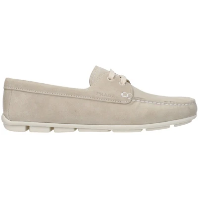 Afbeelding van Leather Loafers with Side Logo and Lace Up Closure Gray