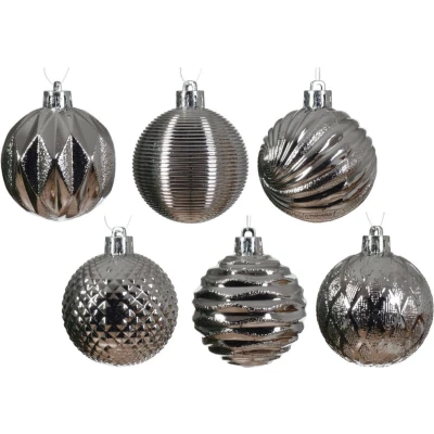 Afbeelding van Decoris luxe kerstballen 12x 6 cm kunststof zilver Kerstbal