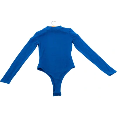 Afbeelding van Basic Dames String Body met lange mouwen en colkraag. Maat XS S. Kleur Blauw.