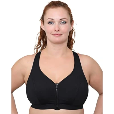 Afbeelding van Undercover Dames Zip Up Front Sluiting Niet Bedrade Gewatteerde Sport BH D J Cups, Zwart, 105D