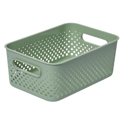 Afbeelding van SmartStore Middelgrote opbergmand 5,6 l, groen, keuken, badkamer, kantoor, speelgoedorganizer, vuilnisbak met handgrepen, 10 jaar garantie, nestbaar, 29,5 x 20,5 12 cm (l b h)