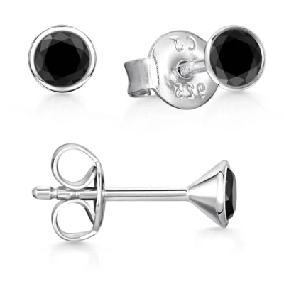 Afbeelding van MATERIA by Matthias Wagner Kleine Zirkonia oorstekers zilver 925 rond zwart gerhodineerd,