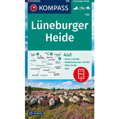Afbeelding van KOMPASS Wanderkarte 718 Lüneburger Heide 1:50.000: 4in1 mit Aktiv Guide und Detailkarten inklusive Karte zur offline Verwendung in der App. Fahrradfahren. Reiten.