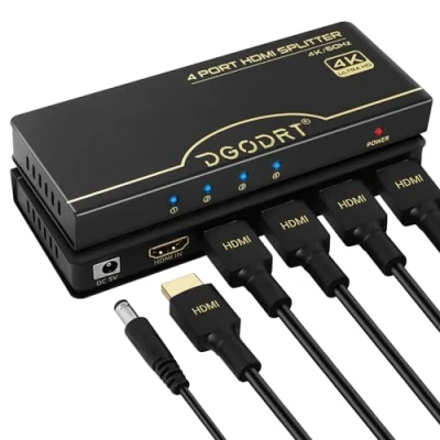 Afbeelding van 1x4 HDMI splitter 4K 60Hz, 1 in 4 Out Audio Video verdeler, ondersteuning @60Hz, 3D, 1080P, HDCP, voor PS4 Xbox HDTV BLU Ray DVD projector