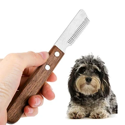 Afbeelding van Hond trimmes met houten handvat voor stomp honden, ruwhaartekkel, teckel fijn dekhaar, terriër, medium strimmes, bruin, rechtshandig trimmes, huisdierverzorging, gereedschap huisdieren,