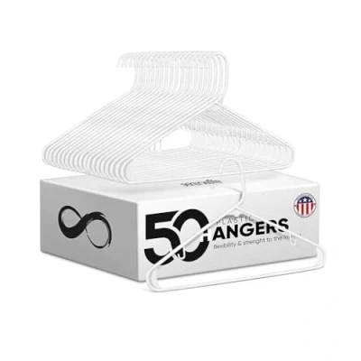 Afbeelding van SereneLife White Standard Plastic Hangers Space Saving Durable Tubular Heavy Duty Clothes Hanger Set Ideal for Laundry/Daily Use, Can Hold Up to 5.5 Lbs. Coats, Jackets, Pants &amp; Dress (50 Pack)