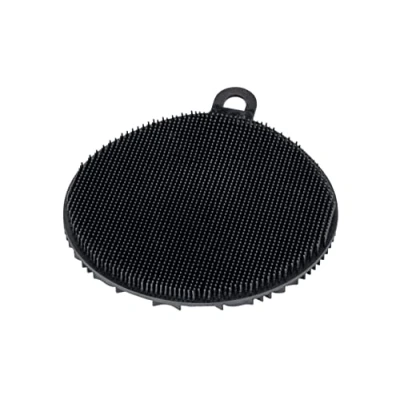 Afbeelding van WENKO Zachte siliconen afwasspons zwart, set van 2 krasvrije afwassponsjes met fijne noppenstructuur, ophanglus &amp; zuignap, vaatwasmachinebestendig, hygiënische huishoudspons, elk Ø 12 x 1 cm