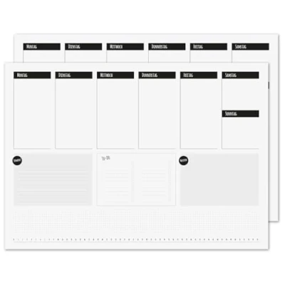Afbeelding van 2 delige set bureau onderleggers, to do planner, eenvoudig DIN A2, 25 vellen, weekplanner, schrijven, organizer om te beschrijven, neutraal overzicht dv1194