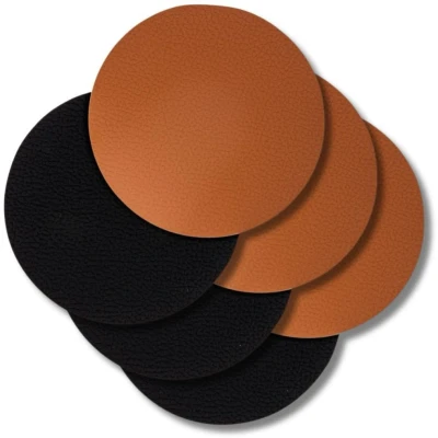Afbeelding van Cookinglife Onderzetters Vegan leer Zwart / Cognac dubbelzijdig ø 10 cm 6 stuks
