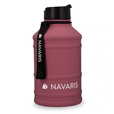 Afbeelding van Navaris waterfles van roestvrij staal Drinkfles 2L Extra grote roestvrijstalen fles met drinkdop Ideaal tijdens het sporten Rood
