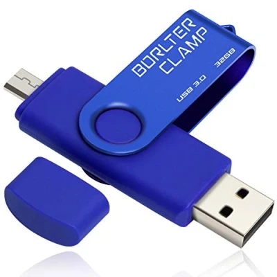 Afbeelding van BorlterClamp 32GB USB Stick 3.0 Dual Flash Drive OTG Geheugenstick met Micro voor Android Smartphone Tablet &amp; Computer (Blauw)