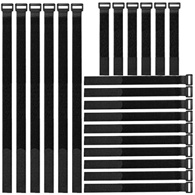 Afbeelding van Gebildet 22pcs Geassorteerde Zwarte Kabelbinders,20cm/40cm/60cm Herbruikbare Kabelband,Verstelbare Kabelbeheerbanden,Klittenbandwikkelband voor PC Computerelektronica